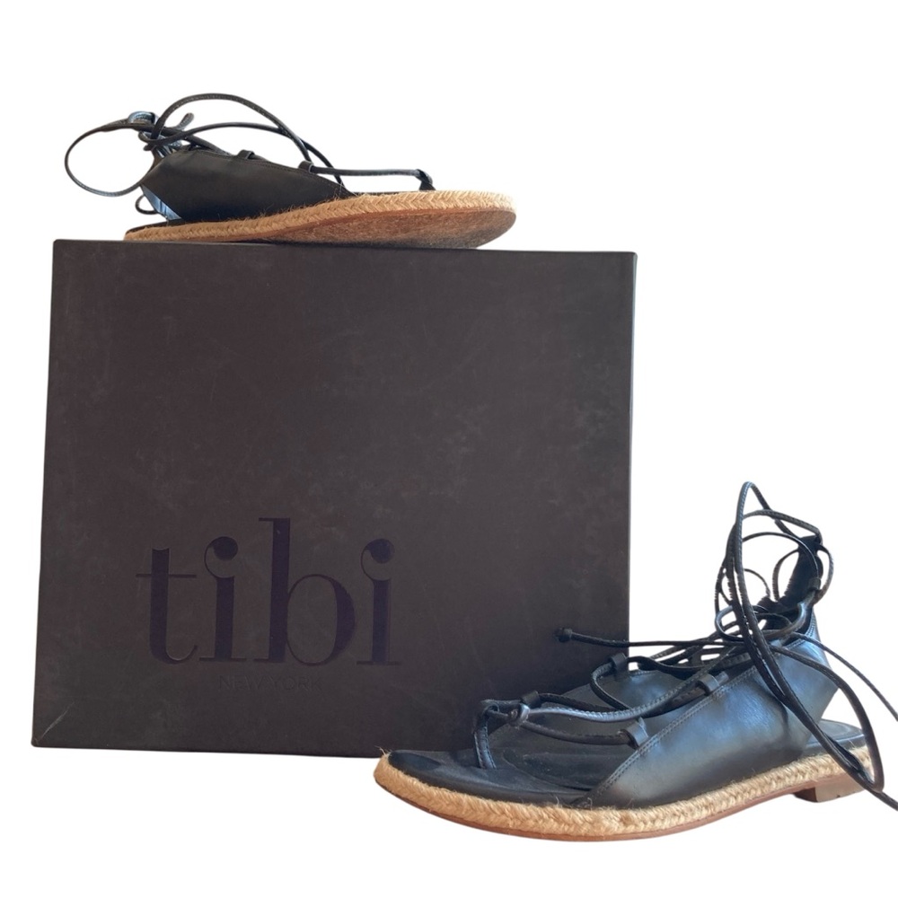 TIBI | ‘Camilo’ Black Lace-Up Gladiator Espadrille Sandals 37.5, Made in Brazil